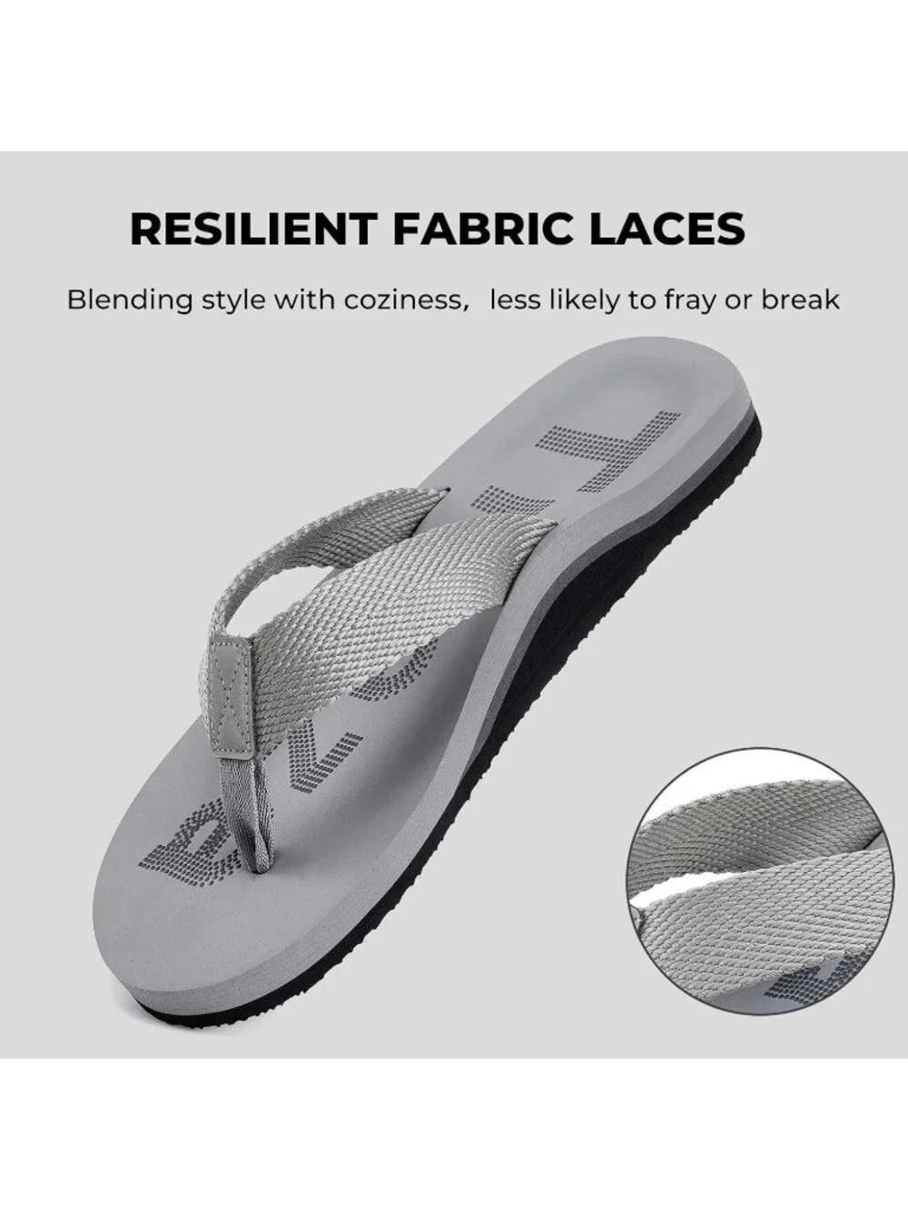 Men's Light Grey Flip Flops With Arch Support Summer Outdoor Beach Sandals